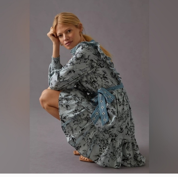 Floral Blue Ruffle Dress - Picture 4 of 17